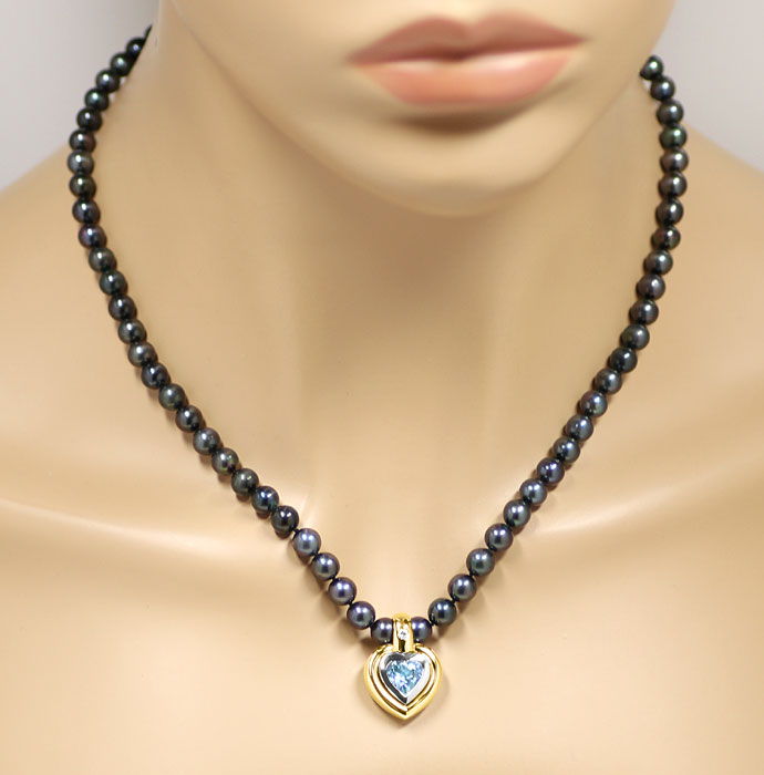 Foto 5 - Aquamarin Herz in Clip Diamant-Anhänger an Perlen-Kette, R9121